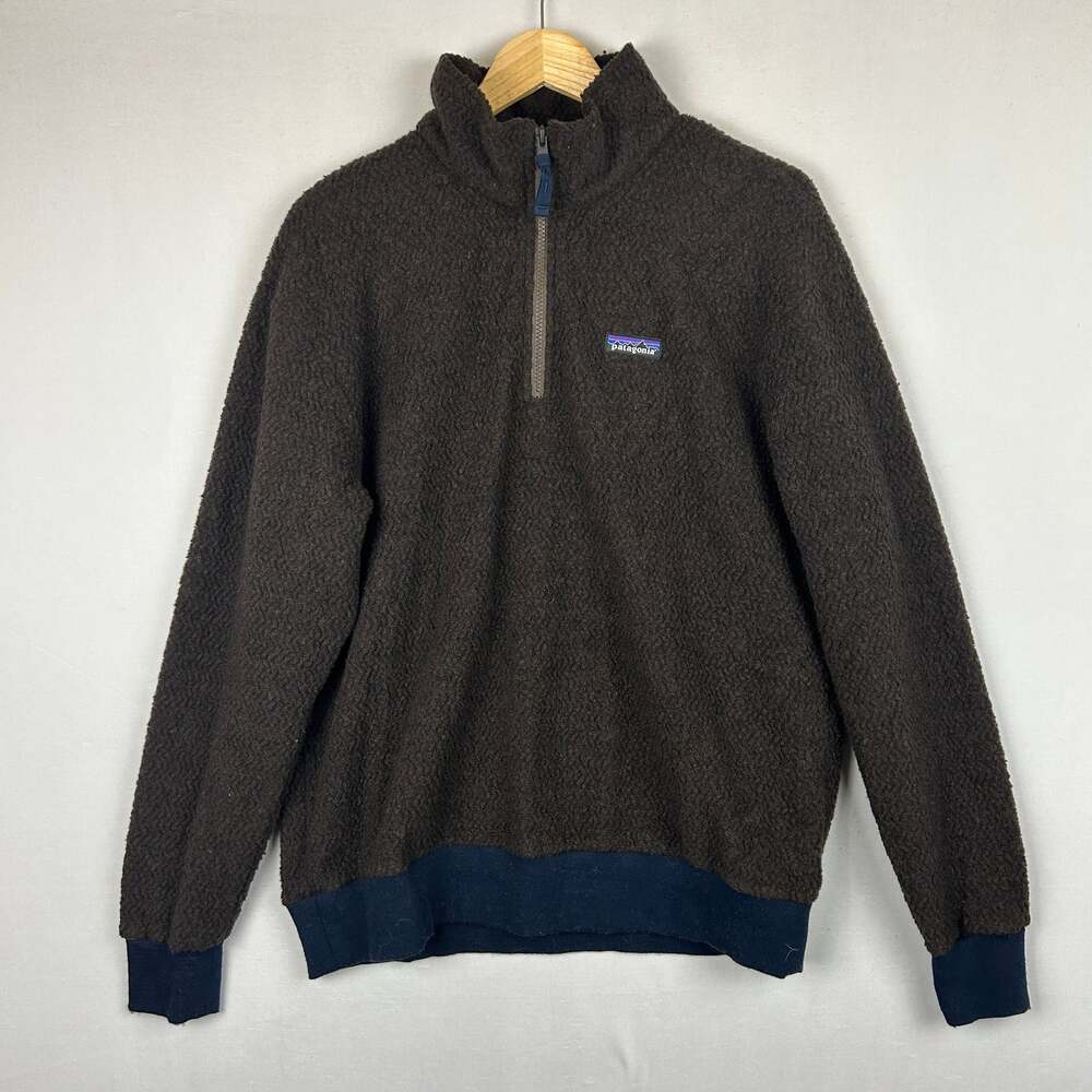 Patagonia Woolyester Fleece Pullover Brown Wool Navy Trim 26940 Men's Size L